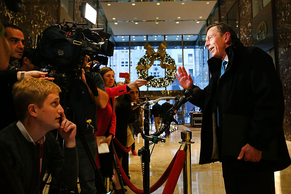 David Petraeus speaks to reporters at Trump Tower in NYC (Getty Images)