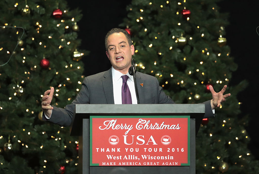 Reince Priebus speaks a Trump rally in West Allis, Wisconsin on December 13, 2016 (Getty Images)