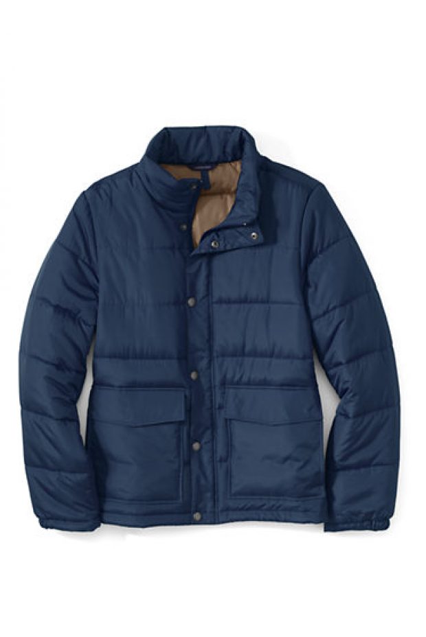 This puffer jacket comes in black and 'regiment navy' (Photo via Land's End)