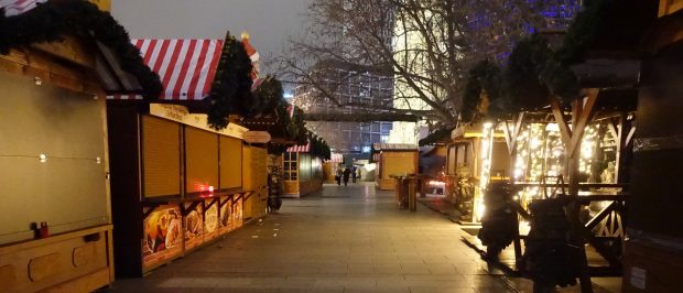 The otherwise vibrant Christmas market in Berlin was deserted Tuesday. (Jacob Bojesson/TheDCNF)