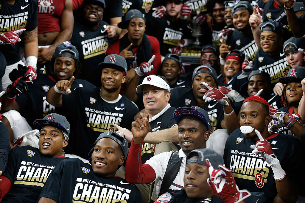 Head coach Bob Stoops of the Oklahoma Sooners celebrates after defeating the Auburn Tigers 35-10 during the Allstate Sugar Bowl at the Mercedes-Benz Superdome on January 2, 2017 in New Orleans, Louisiana. (Photo by Jonathan Bachman/Getty Images)