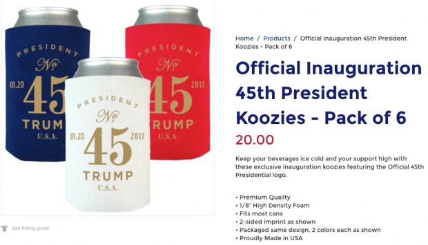 Official Inauguration 45th President Koozies with the official presidential logo Photo: Trump Pence 2016 Store/shop.donaldtrump.com