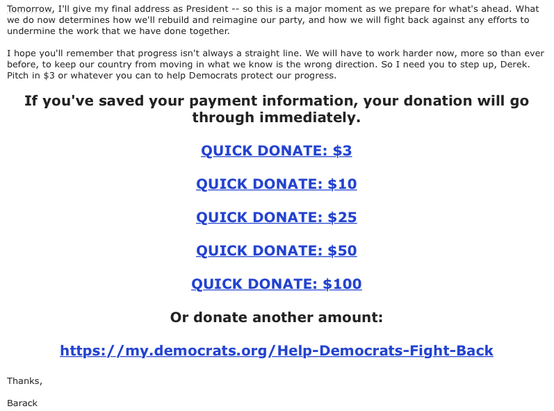 Screen capture from DNC fundraising email.