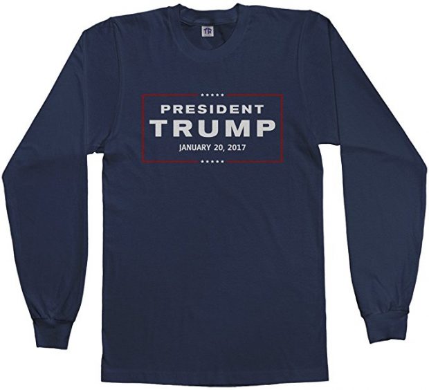 This long-sleeve 'President Trump' shirt is 38 percent off. It comes in navy (pictured), black, dark heather and royal blue (Photo via Amazon)