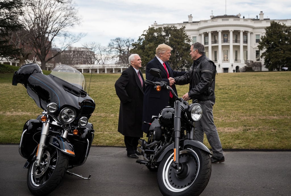 Donald Trump, Mike Pence greet Harley-Davidson CEO Matt Levatich (Getty Images)