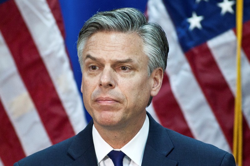 FILE PHOTO: Republican presidential candidate and former Utah Governor Jon Huntsman speaks at the Myrtle Beach Convention Center in Myrtle Beach, South Carolina, U.S., January 16, 2012. REUTERS/Chris Keane/File Photo