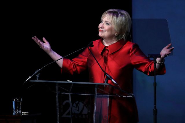 Former U.S. Secretary of State Hillary Clinton speaks during the Vital Voices Global Leadership Awards at the The John F. Kennedy Center for the Performing Arts on March 8, 2017 in Washington, D.C. (Photo by Justin Sullivan/Getty Images)