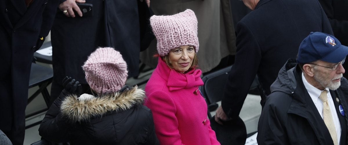 Women wear pink protest hats prior to U.S. President-elect Trump's inauguration in Washington