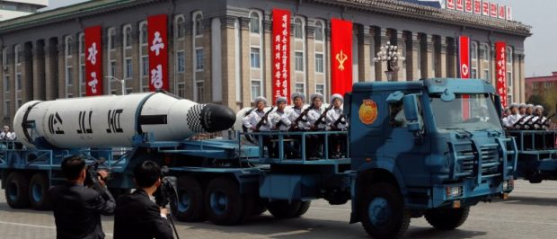 A North Korean navy truck carries the 'Pukkuksong' submarine-launched ballistic missile (SLBM) during a military parade marking the 105th birth anniversary of country's founding father, Kim Il Sung in Pyongyang, April 15, 2017. REUTERS/Damir Sagolj 