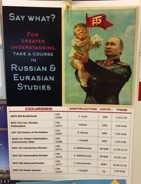 Poster displaying courses offered by the Russian and Eurasian Studies program at Colgate University (Source: Anonymous Colgate University student)