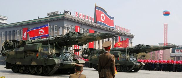 Missiles are driven past the stand with North Korean leader Kim Jong Un and other high ranking officials during a military parade marking the 105th birth anniversary of North Korea's founding father, Kim Il Sung, in Pyongyang, April 15, 2017. REUTERS/Sue-Lin Wong