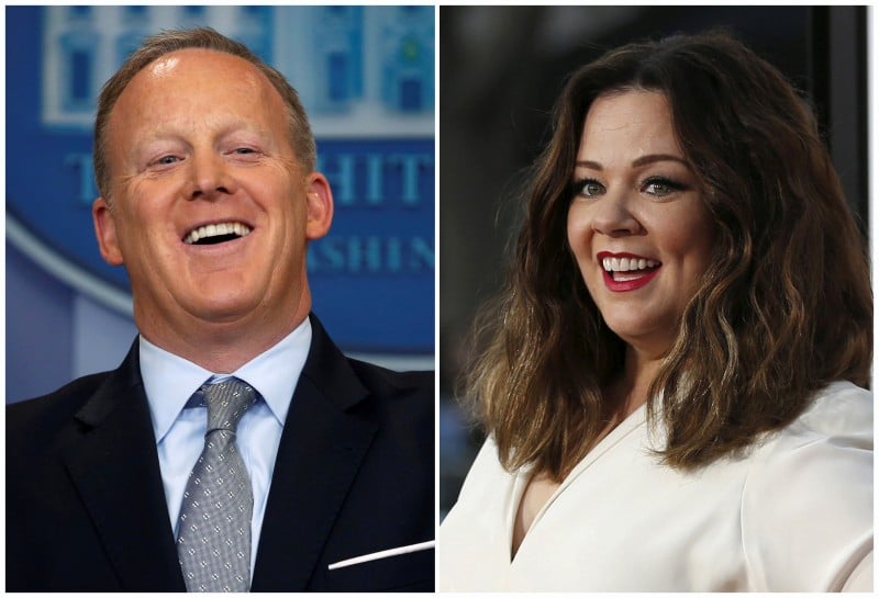 FILE PHOTO: A combination photo shows actress Melissa McCarthy in Los Angeles, California, U.S. on March 28, 2016 and White House Press Secretary Sean Spicer at the White House in Washington, U.S. May 1, 2017. REUTERS/Mario Anzuoni, Jonathan Ernst/File Photo