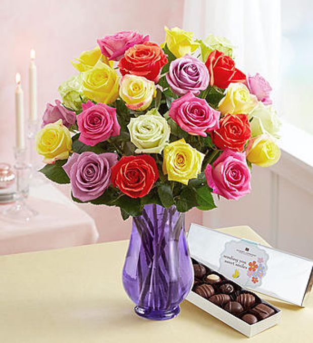 Normally as much as $70, this bouquet of roses is 20 percent off with code MTHR49. You can get it with or without a vase, and with or without chocolate (Photo via 1800flowers)