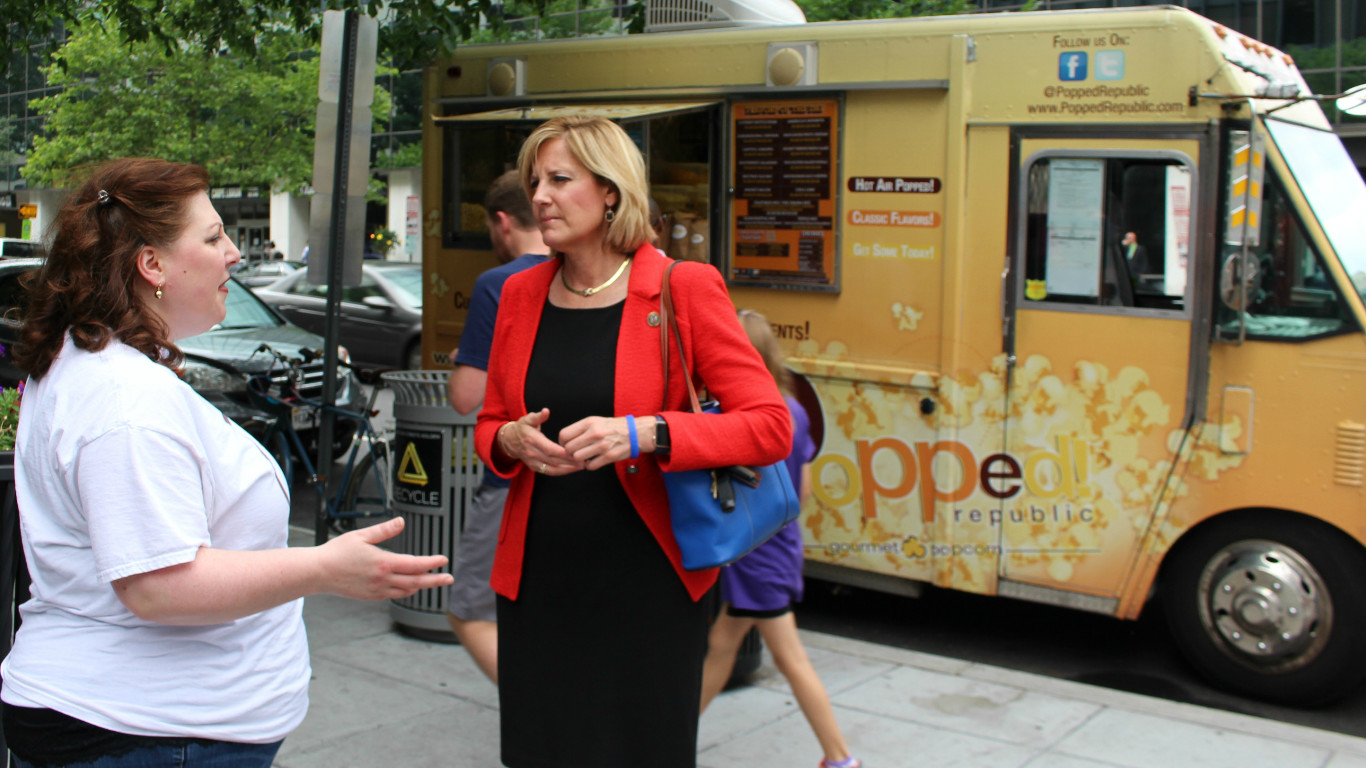 New York Rep. Claudia Tenney talks with small business owner Kristie Arslan