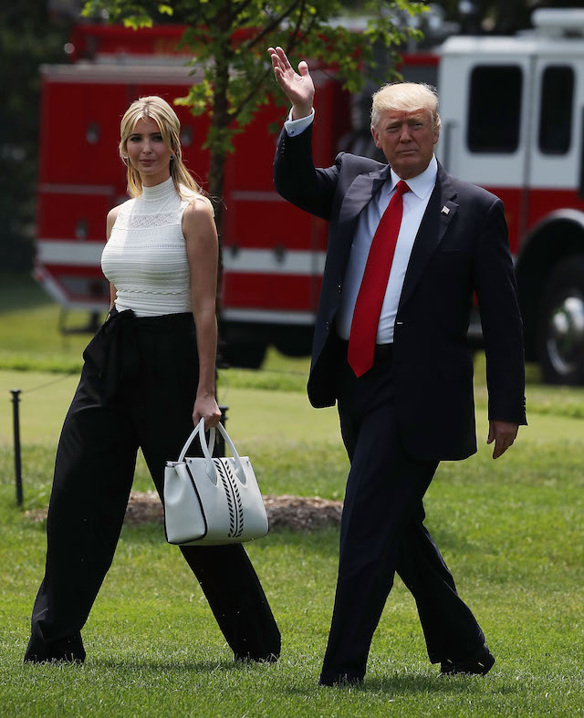 WASHINGTON, DC - JUNE 13: U.S. President Donald Trump and daughter Ivanka Trump walk toward Marine One before departing from the White House on June 13, 2017 in Washington, DC. President Trump is traveling to Milwaukee, Wisconsin. Trump will visit Waukesha County Technical College and also appear at a political fundraiser. (Photo by Mark Wilson/Getty Images)