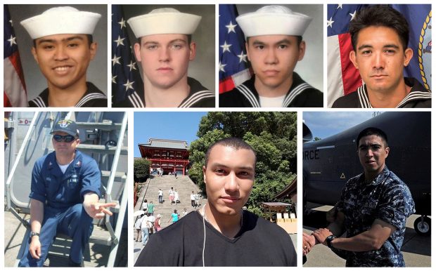 A combination photo of the dead sailors identified by the U.S. Navy in the collision incident between U.S. Navy destroyer USS Fitzgerald and Philippine-flagged merchant vessel south of Tokyo Bay on June 17, 2017. U.S. Navy/Handout via REUTERS