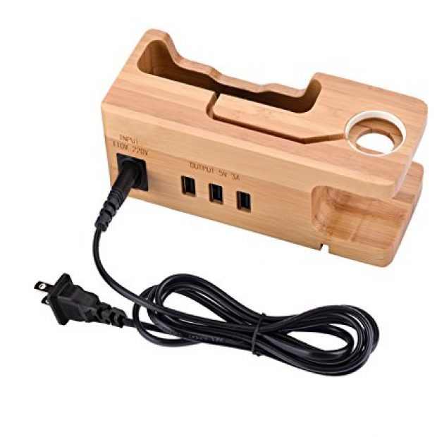 Normally $60, this bamboo wood charging station is 70 percent off (Photo via Amazon)