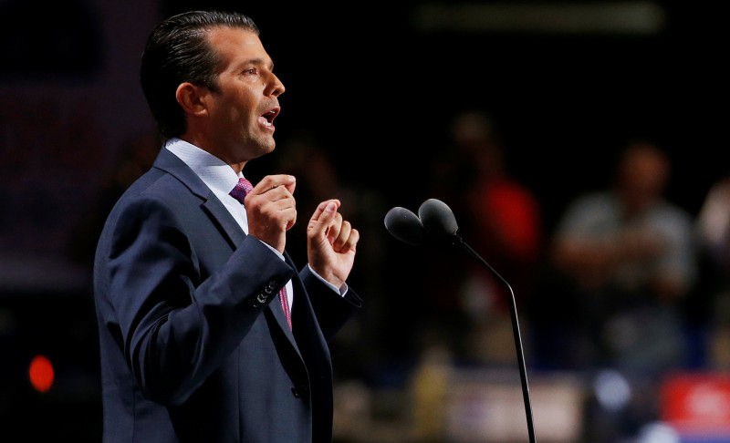 FILE PHOTO: Donald Trump Jr. speaks at the 2016 Republican National Convention in Cleveland, Ohio U.S. July 19, 2016. REUTERS/Mario Anzuoni/File photo