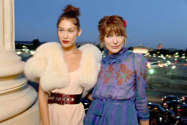 PARIS, FRANCE - JULY 02: Bella Hadid and Milla Jovovich attend Miu Miu Cruise Collection show as part of Haute Couture Paris Fashion Week on July 2, 2017 in Paris, France. (Photo by Pascal Le Segretain/Getty Images for Miu Miu)