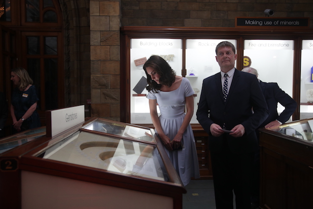 LONDON, UNITED KINGDOM - JULY 13: Catherine, Duchess of Cambridge is shown an exhibit by museum director Sir Michael Dixon as she attends the reopening of Hintze Hall at the Natural History Museum on July 13, 2017 in London, England.. (Photo by Yui Mok - WPA Pool/Getty Images)