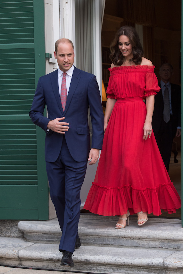 BERLIN, GERMANY - JULY 19: Prince William, Duke of Cambridge and Catherine, Duchess of Cambridge attend The Queen's Birthday Party at the British Ambassadorial Residence on the first day of their visit to Germany on July 19, 2017 in Berlin, Germany. The royal couple are on a three-day trip to Germany that includes visits to Berlin, Hamburg and Heidelberg. (Photo by Matthias Nareyek - Pool/Getty Images)