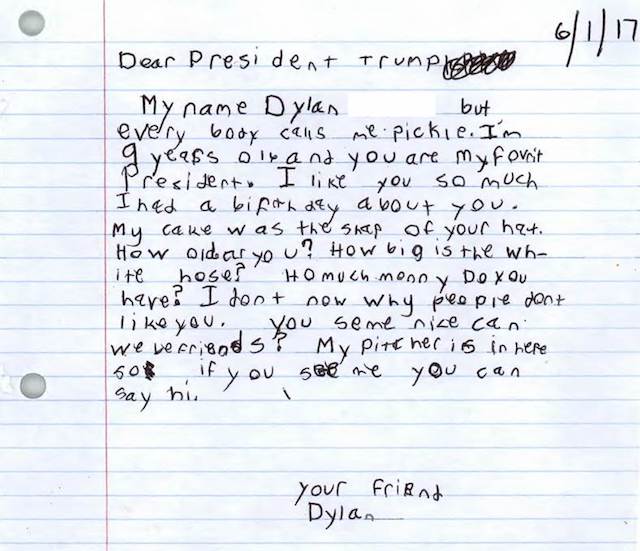 Letter to President Donald Trump from 9-year-old Dylan (photo: White House)