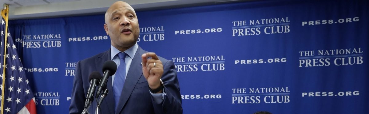 Rep. Andre Carson and Rep. Keith Ellison at the National Press Club. Chip Somodevilla/Getty Images.
