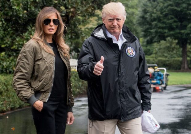 US President Donald Trump and First Lady Melania Trump depart the White House in Washington, DC, on August 29, 2017 for Texas to view the damage caused by Hurricane Harvey. / AFP PHOTO / NICHOLAS KAMM (Photo credit: NICHOLAS KAMM/AFP/Getty Images)
