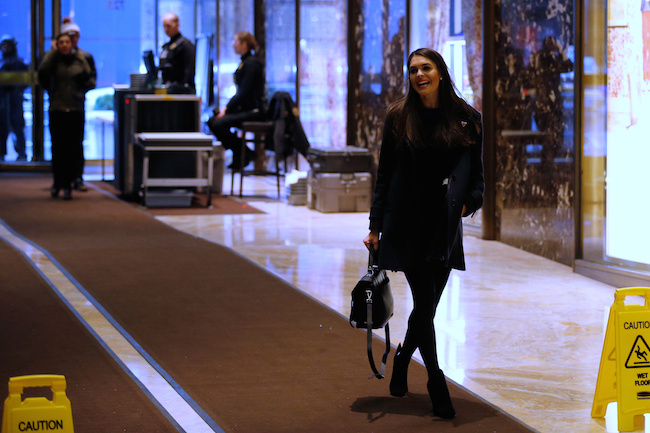 Hope Hicks, spokeswoman for U.S. President-elect Donald Trump, arrives at Trump Tower in New York, January 2, 2017. REUTERS/Jonathan Ernst