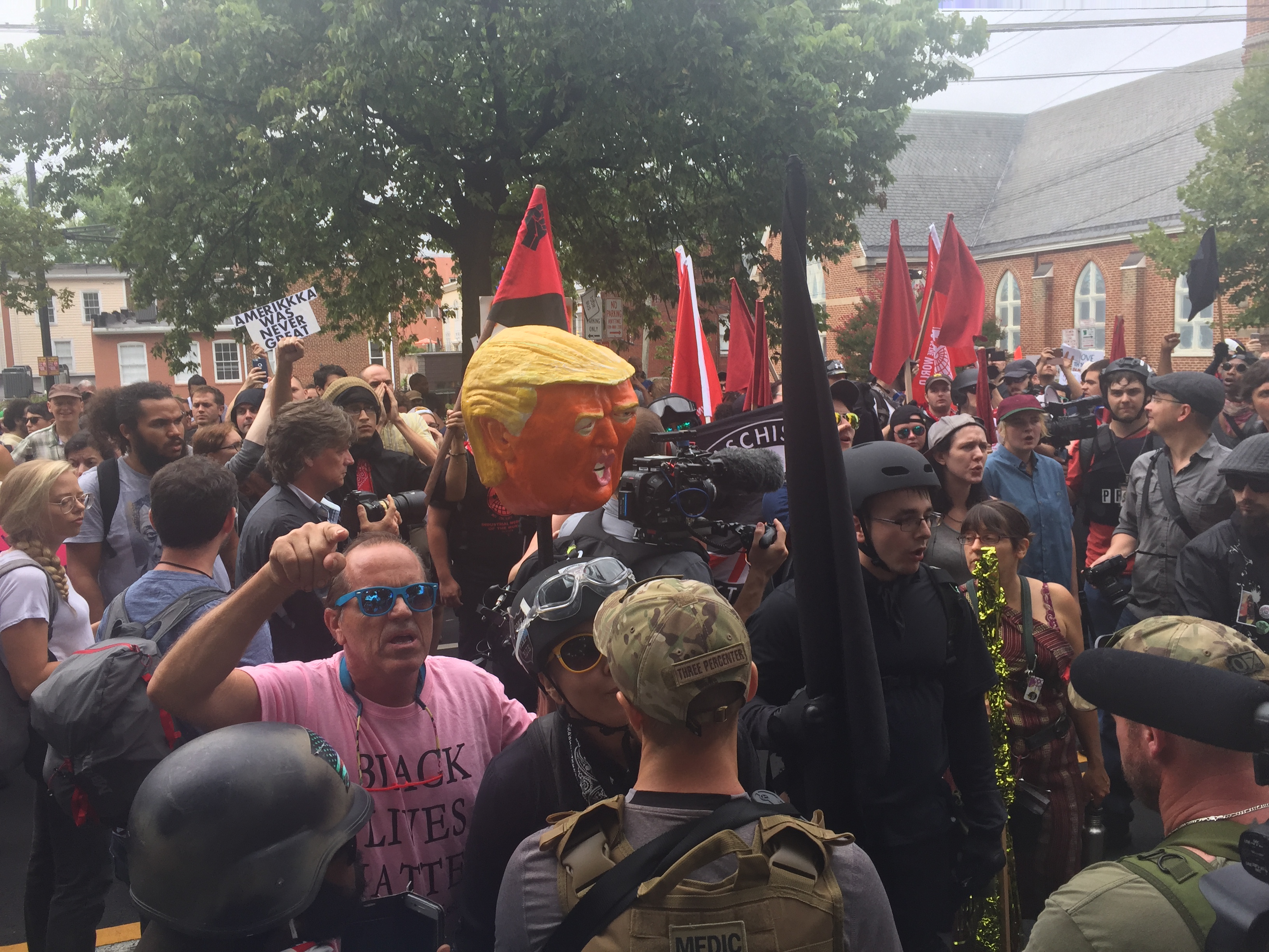 Counter-protesters in Charlottesville Saturday (Henry Rodgers, TheDCNF)