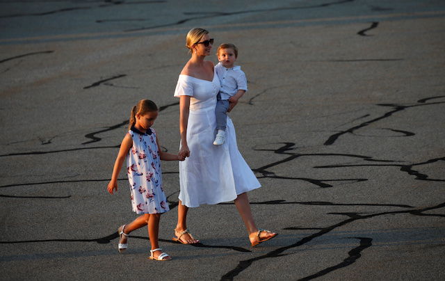 Ivanka Trump with daughter Arabella and son Theodore board Air Force One in Morristown, New Jersey, U.S., on their way back to Washington August 20, 2017. REUTERS/Kevin Lamarque