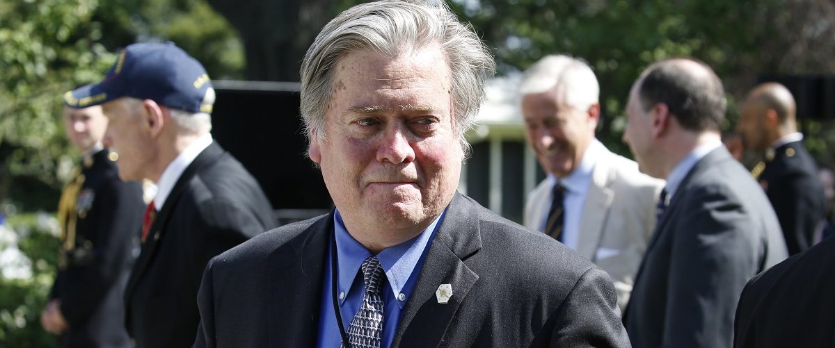 White House Chief Strategist Bannon departs the Rose Garden after U.S. President Donald Trump announced his decision to withdraw from the Paris Climate Agreement at the White House in Washington