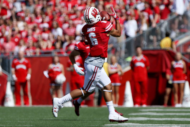MADISON, WI - SEPTEMBER 09: Danny Davis III #6 of the Wisconsin Badgers makes a catch in the first quarter against the Florida Atlantic Owls at Camp Randall Stadium on September 9, 2017 in Madison, Wisconsin. (Photo by Dylan Buell/Getty Images)
