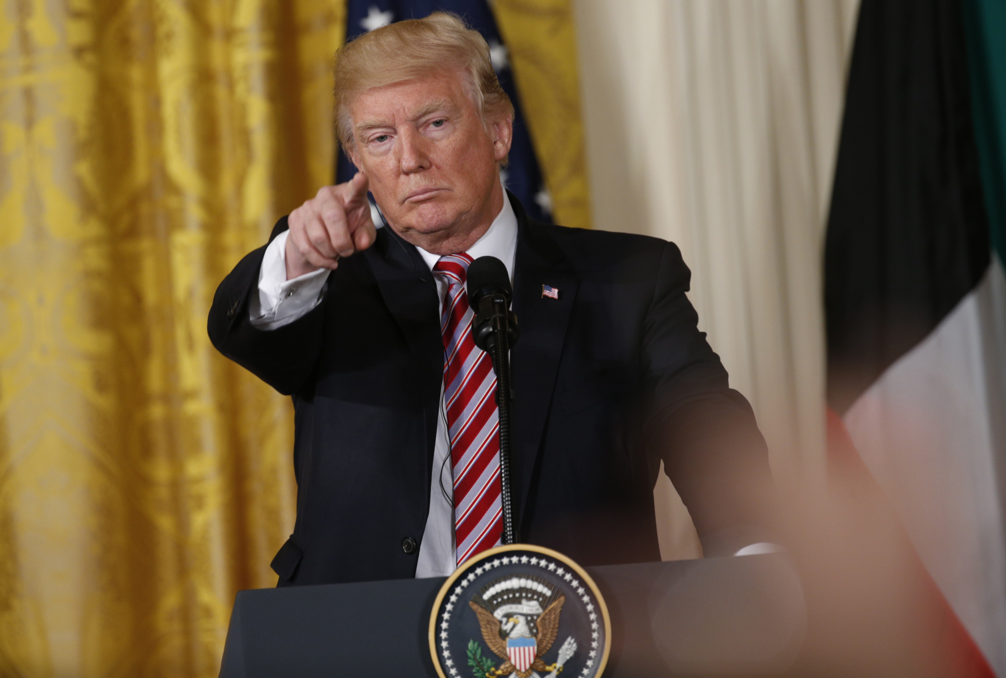 U.S. President Donald Trump takes a question while holding a joint news conference with Emir of Kuwait Sabah Al-Ahmad Al-Jaber Al-Sabah in the East Room of the White House in Washington (Reuters Pictures)