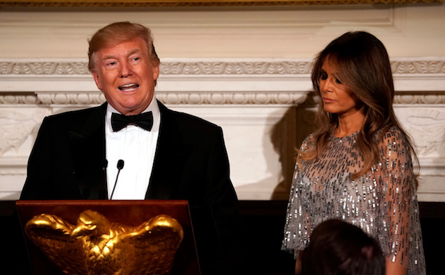 U.S. President Donald Trump and first lady Melania Trump host the White House Historical Association reception and dinner at the White House in Washington, U.S., September 14, 2017. REUTERS/Kevin Lamarque - RC117D679380