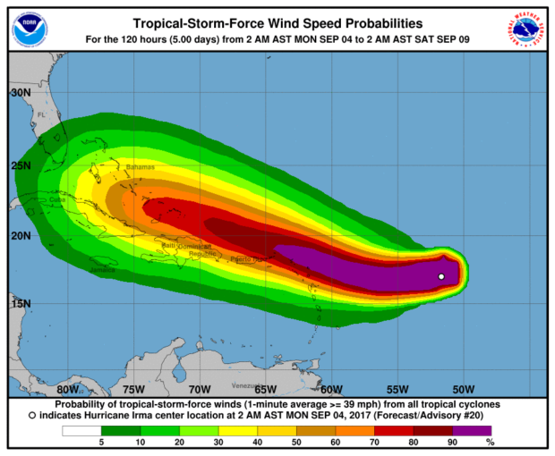 Hurricane Irma expected path an severity. Credit: National Hurricane Center