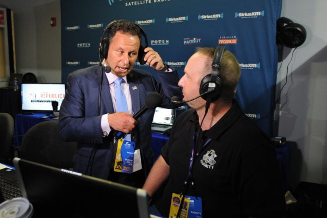 Brian Kilmeade, co-anchor for Fox News Channel, interviews Andrew Wilkow during an episode of his show The Wilkow Majority on SiriusXM Patriot at Quicken Loans Arena on July 21, 2016 in Cleveland, Ohio. (Photo by Ben Jackson/Getty Images for SiriusXM)