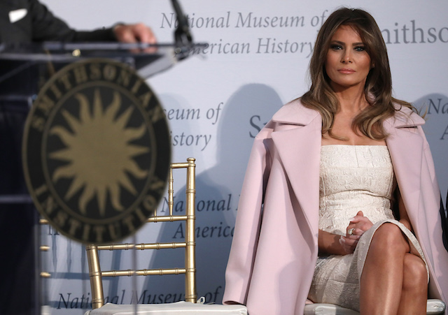 WASHINGTON, DC - OCTOBER 20: U.S. first lady Melania Trump attends an event at the Smithsonian National Museum of American History where the first lady donated her inaugural gown to the museum October 20, 2017 in Washington, DC. The first lady said, ÒToday is such an honor as I dedicate my inaugural couture piece to the First Ladies exhibit at the National Museum of American History.Ó (Photo by Win McNamee/Getty Images)