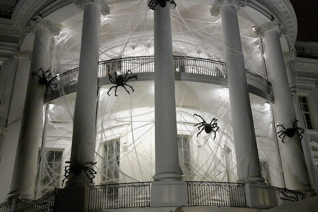 WASHINGTON, DC - OCTOBER 28: The South Portico of the White House is covered in decorations for Halloween, October 28, 2017 in Washington, DC. (Photo by Olivier Douliery-Pool/Getty Images)