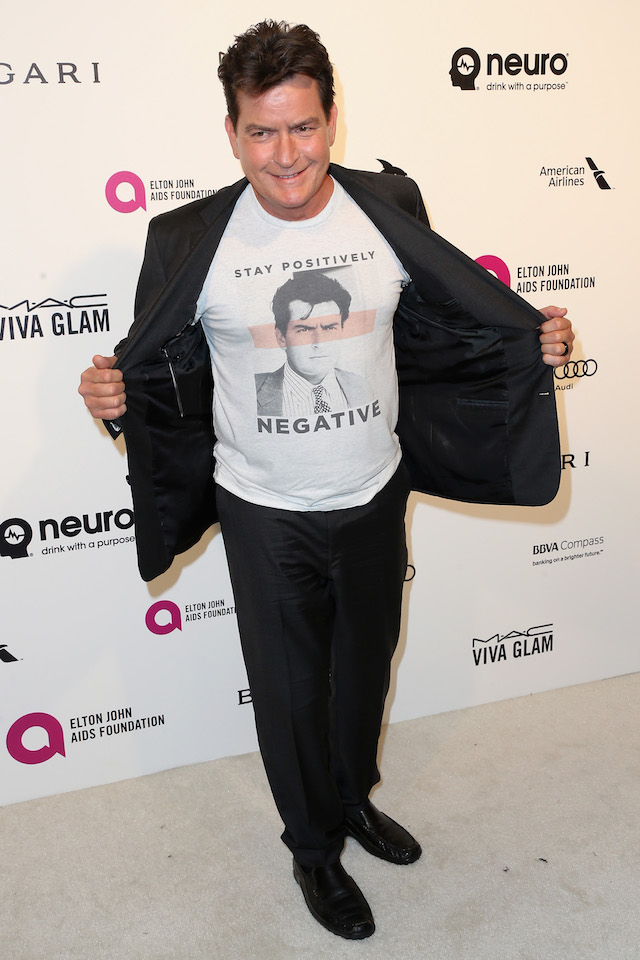 WEST HOLLYWOOD, CA - FEBRUARY 28: Actor Charlie Sheen attends the 24th Annual Elton John AIDS Foundation's Oscar Viewing Party on February 28, 2016 in West Hollywood, California. (Photo by Frederick M. Brown/Getty Images)
