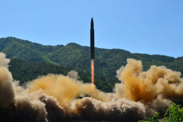 The intercontinental ballistic missile Hwasong-14 is seen during its test in this undated photo released by North Korea's Korean Central News Agency (KCNA) in Pyongyang, North Korea July 5 2017. To Match Special Report USA-NUCLEAR/ICBM KCNA/via REUTERS 