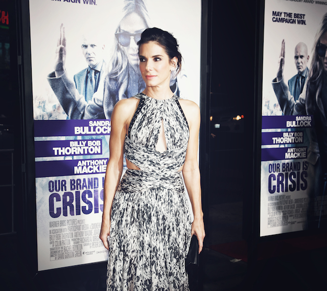 HOLLYWOOD, CA - OCTOBER 26: (Editors Note: This image has been processed using digital filters) Actress Sandra Bullock attends the premiere of Warner Bros. Pictures' 'Our Brand Is Crisis' at TCL Chinese Theatre on October 26, 2015 in Hollywood, California. (Photo by Tibrina Hobson/Getty Images)