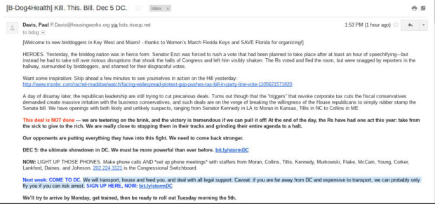 The email from Housing Works organizers promises funding...only if protesters risk arrest