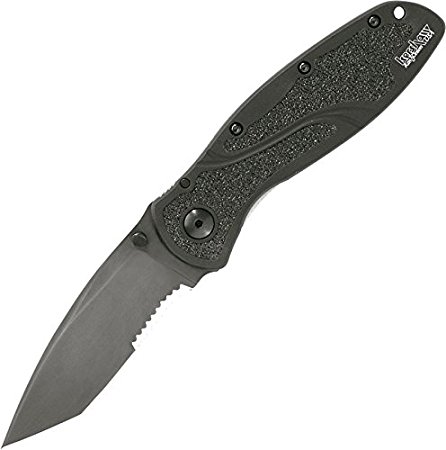 Normally $56, this tactical black serrated folding knife is 38 percent off today (Photo via Amazon)