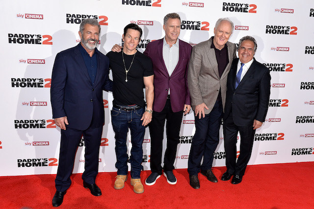 LONDON, ENGLAND - NOVEMBER 16: (L-R) Mel Gibson, Mark Wahlberg, Will Ferrell, John Lithgow and Jim Gianopulos attend the UK Premiere of 'Daddy's Home 2' at Vue West End on November 16, 2017 in London, England. (Photo by Jeff Spicer/Getty Images for Paramount Pictures)