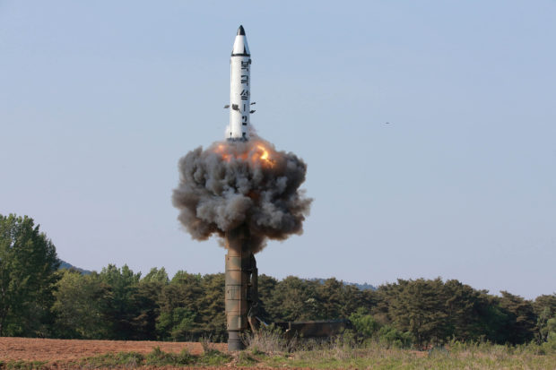 The scene of the intermediate-range ballistic missile Pukguksong-2's launch test in this undated photo released by North Korea's Korean Central News Agency (KCNA) May 22, 2017. KCNA/via REUTERS/File photo