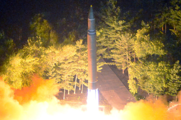 Intercontinental ballistic missile (ICBM) Hwasong-14 is pictured during its second test-fire in this undated picture provided by KCNA in Pyongyang on July 29, 2017. KCNA via Reuters