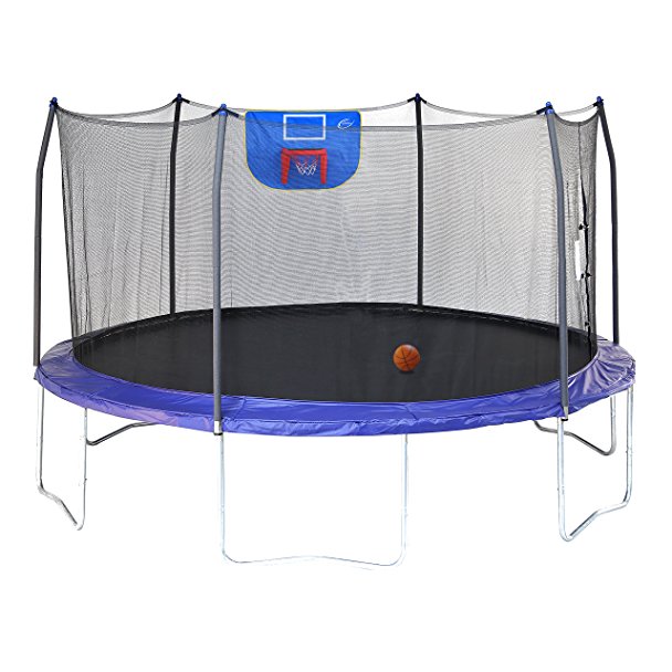 Normally $350, this trampoline with basketball hoop is 31 percent off today (Photo via Amazon)