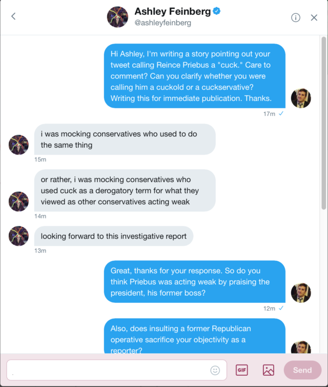 Part one of a Twitter interview with Huffington Post Senior Reporter Ashley Feinberg. (Twitter Screenshot)