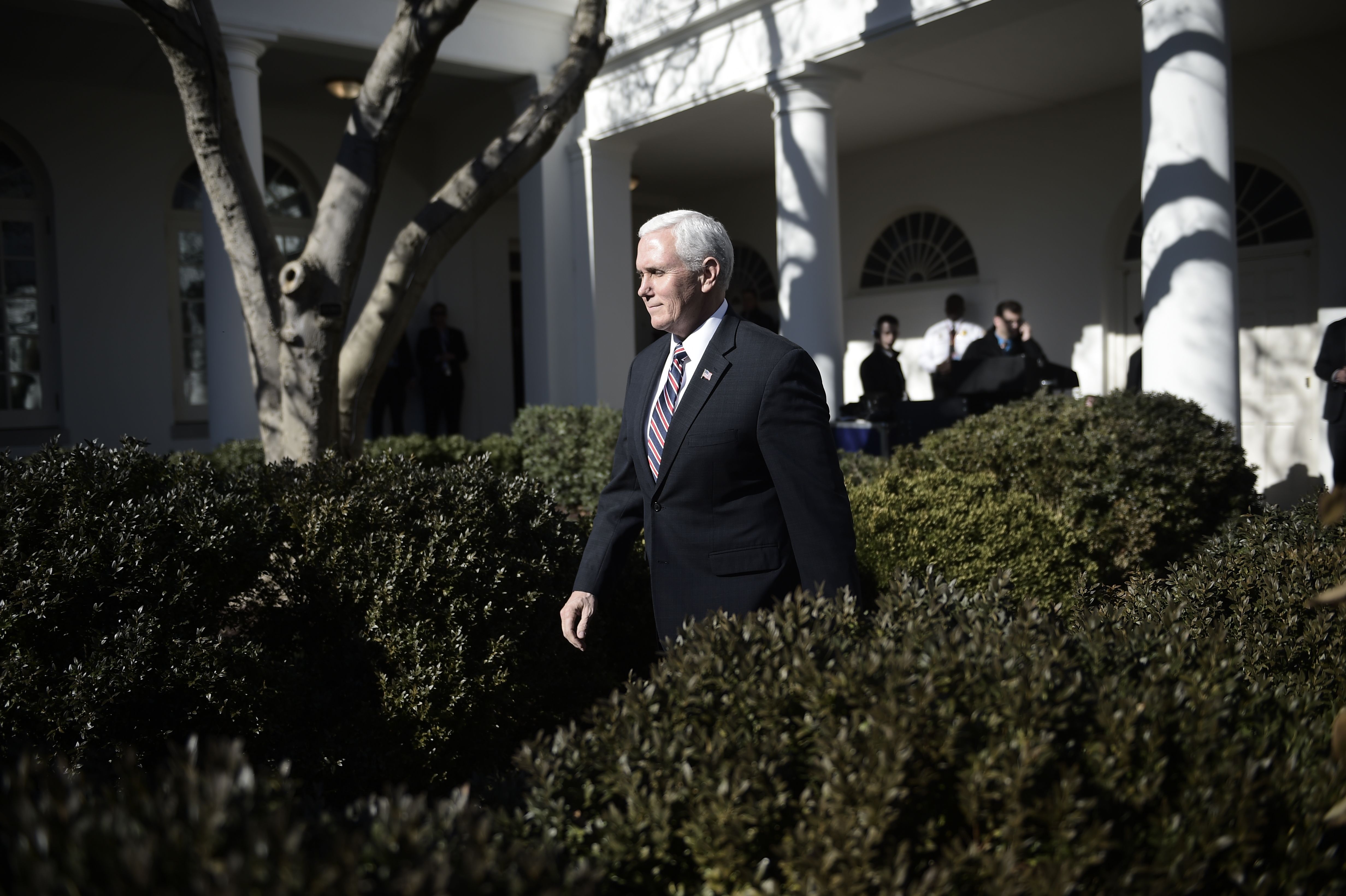 US Vice President Mike Pence arrives before US President Donald Trump speaks live via video link to the annual "March for Life" participants and anti-abortion leaders on January 19, 2018 from the White House in Washington,DC. The 45th edition of the rally, which describes itself as "the world's largest pro-life event," takes place on the National Mall -- with other scheduled speakers including House Speaker Paul Ryan. / AFP PHOTO / Brendan SMIALOWSKI (Photo credit should read BRENDAN SMIALOWSKI/AFP/Getty Images)
